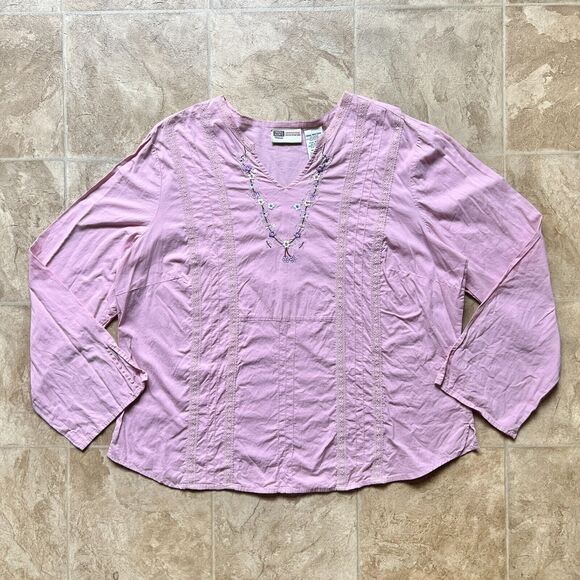 Vtg Y2K Faded Glory Peasant Top Pink Floral Embroidered Fairy Boho Cottagecore - Picture 2 of 9